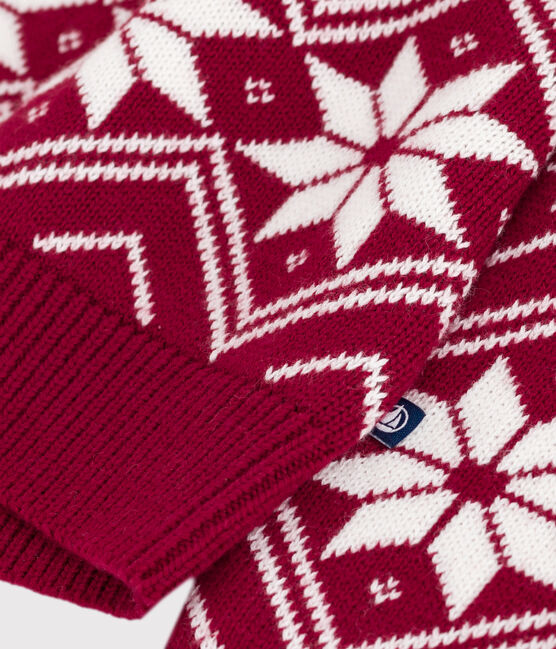 Children's patterned wool and cotton jumper AMARANTE red/AVALANCHE