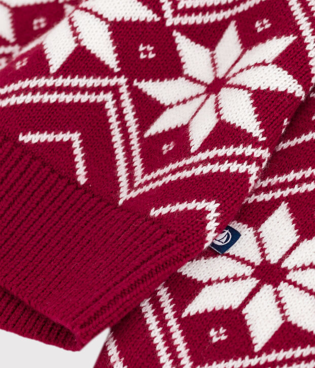 Children's patterned wool and cotton jumper red/ecru