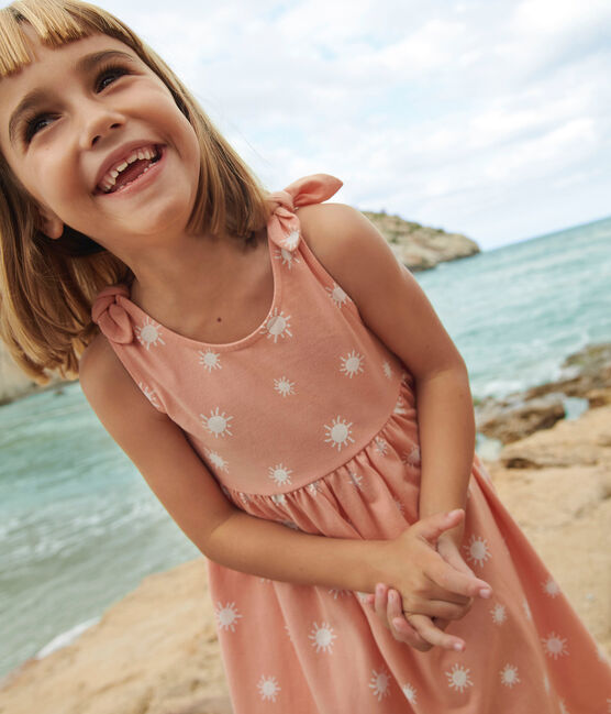 Children's sleeveless printed cotton dress ABRICOT orange/MARSHMALLOW