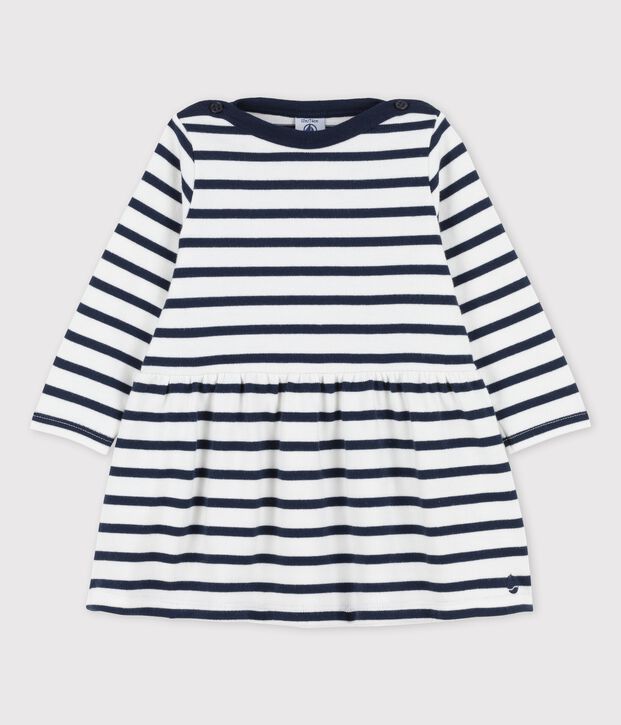 Babies' Iconic Thick Organic Jersey Long-Sleeved Dress white/blue