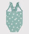 Babies' one-piece swimsuit with frills and a floral print. PAUL blue/MARSHMALLOW white