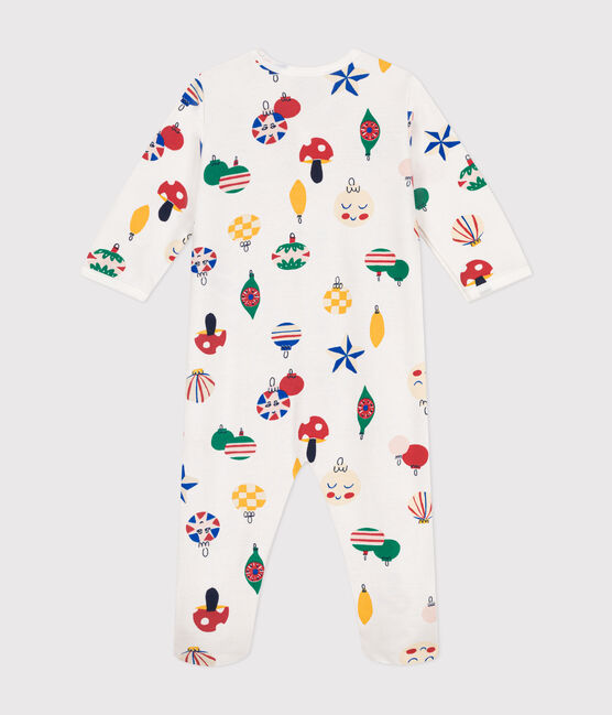 Babies' brushed fleece Christmas bauble print pyjamas MARSHMALLOW white/MULTICO white