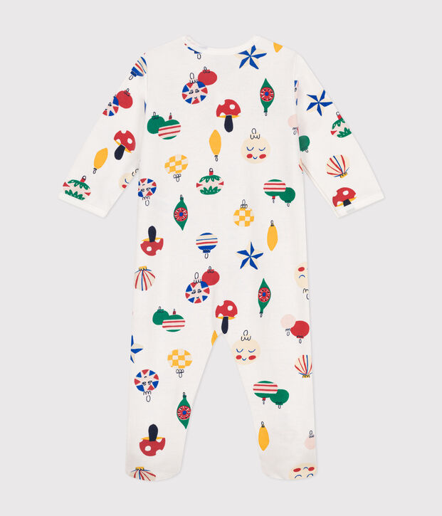 Babies' brushed fleece Christmas bauble print pyjamas white/multicolor