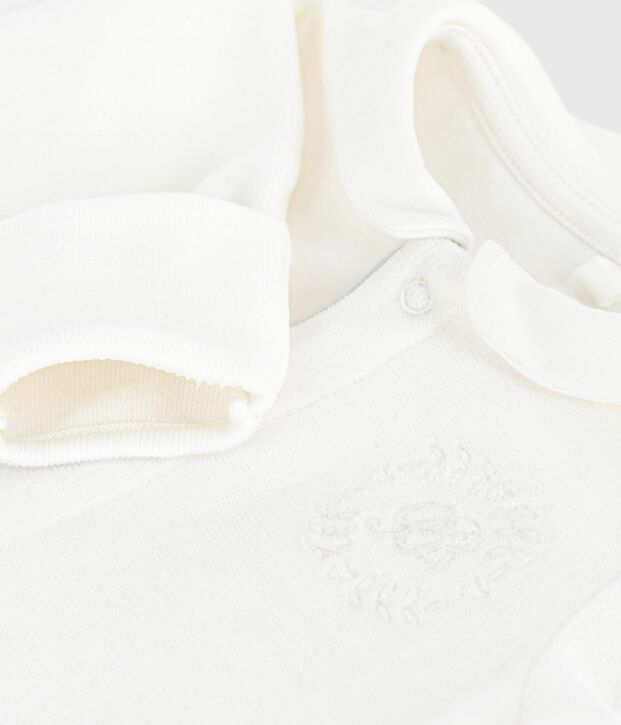 Babies' plain velour pyjama suit with a collar white