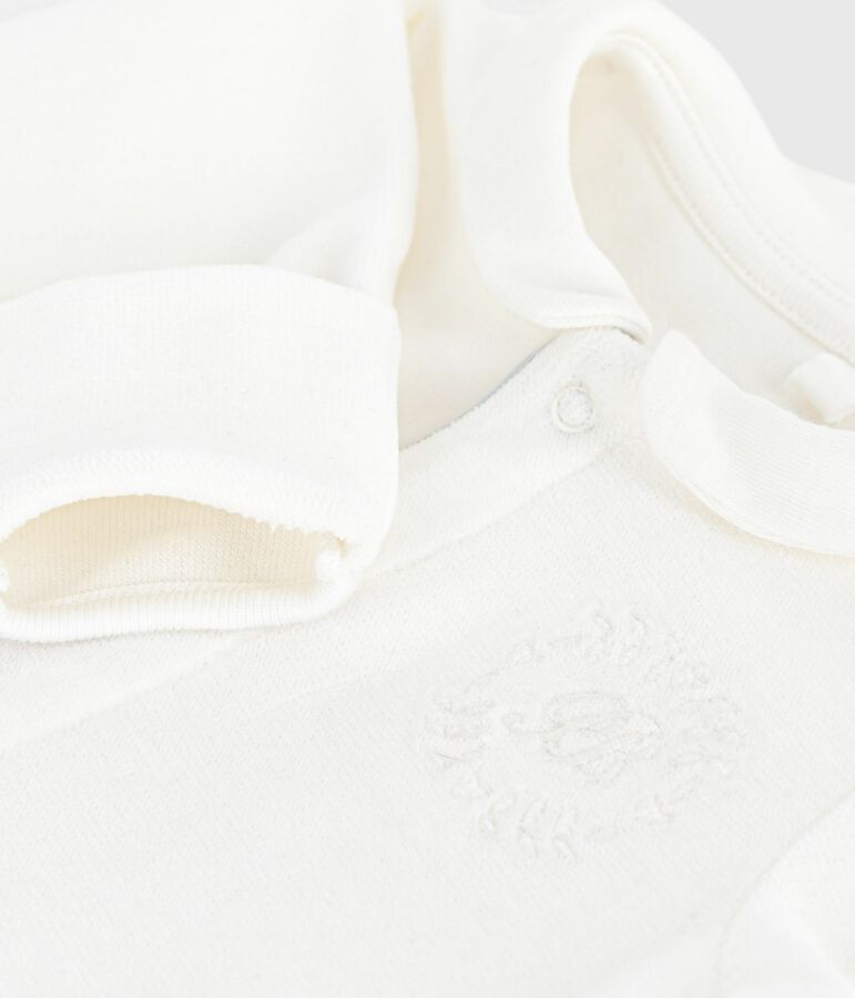 Babies' plain velour pyjama suit with a collar white
