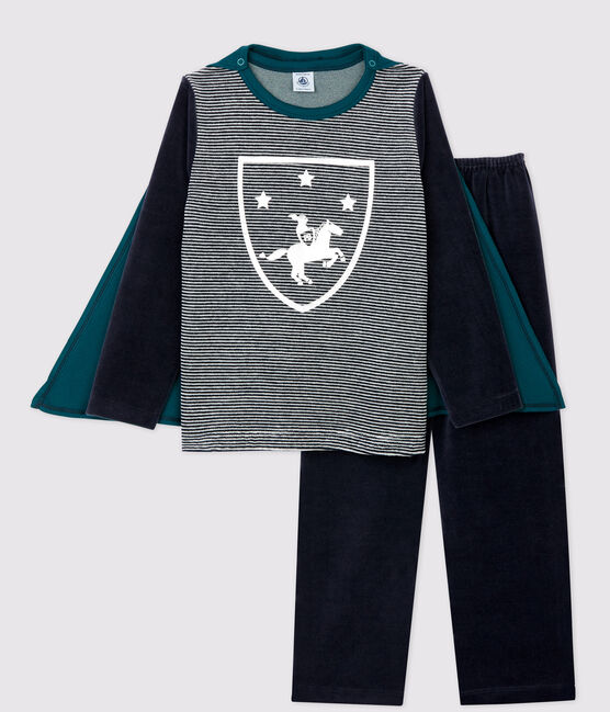 Boys' Knight Velour Pyjamas SMOKING blue/MULTICO white