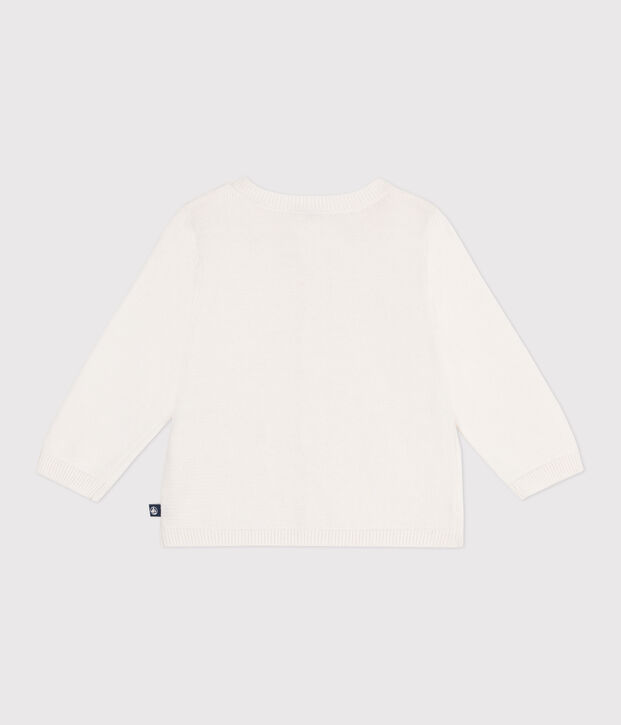 Babies' cotton cardigan in a decorative stitch white