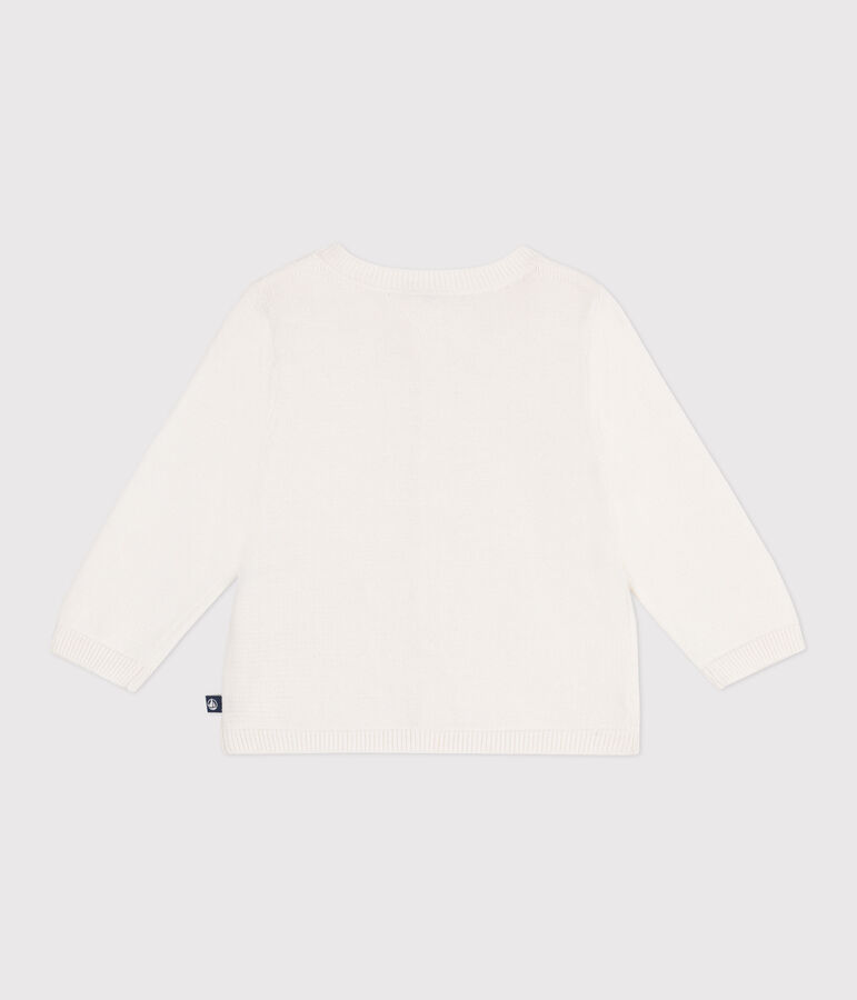 Babies' cotton cardigan in a decorative stitch white