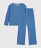 Women's plain ribbed velour pyjamas blue