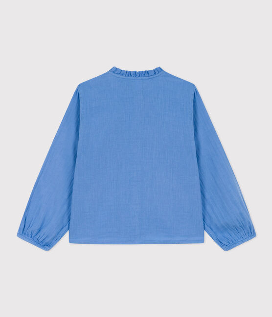 Girls' Plain Cotton Gauze Blouse EDNA blue