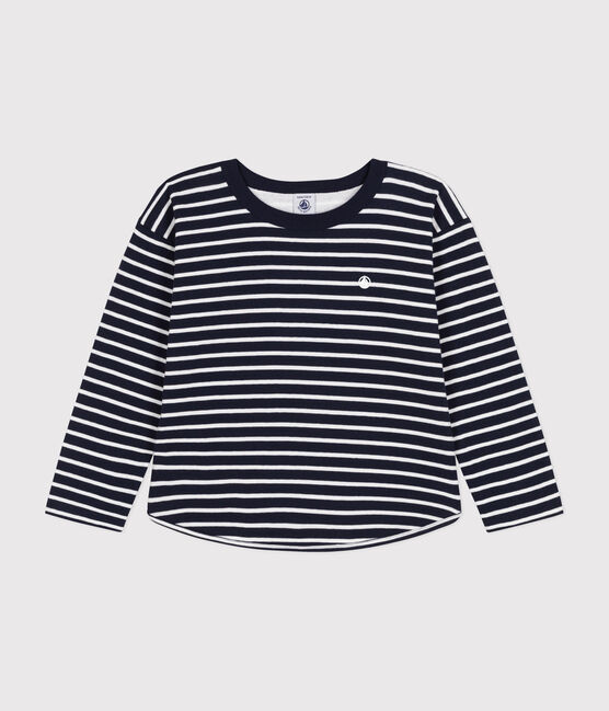Boys' long-sleeved tube knit T-shirt SMOKING blue/MARSHMALLOW white