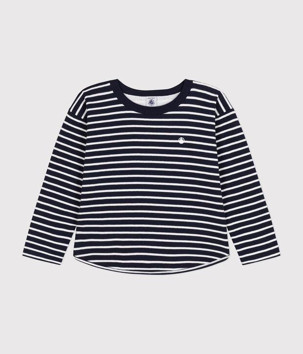 Boys' long-sleeved tube knit T-shirt blue/white