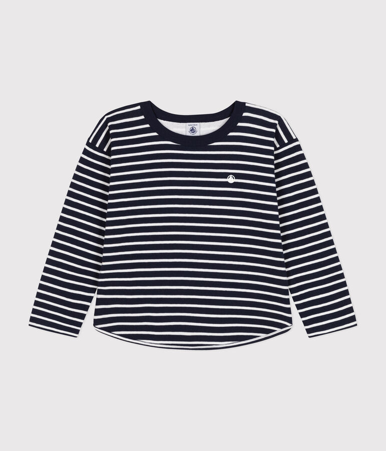 Boys' long-sleeved tube knit T-shirt blue/white