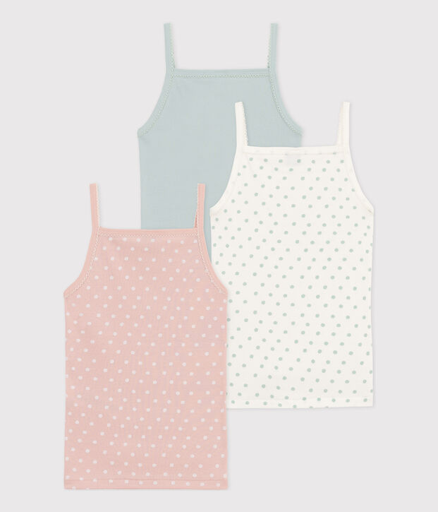 Girls' Spotted Cotton Strappy Vests - 3-Pack multicolor