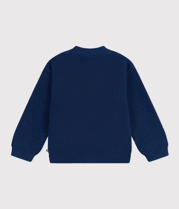 Girls' cotton fisherman's rib cardigan blue