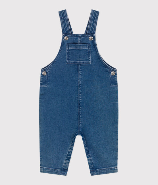 Babies' long-leg elastane denim dungarees BLEU DELAVE blue