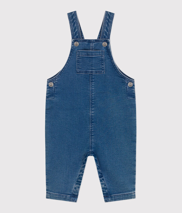 Babies' long-leg elastane denim dungarees blue