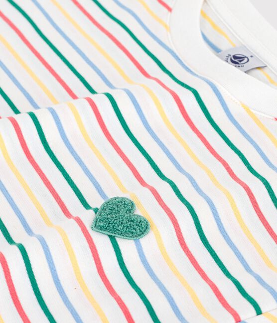 Women's short-sleeved stripy cotton T-shirt MARSHMALLOW white/MULTICO white