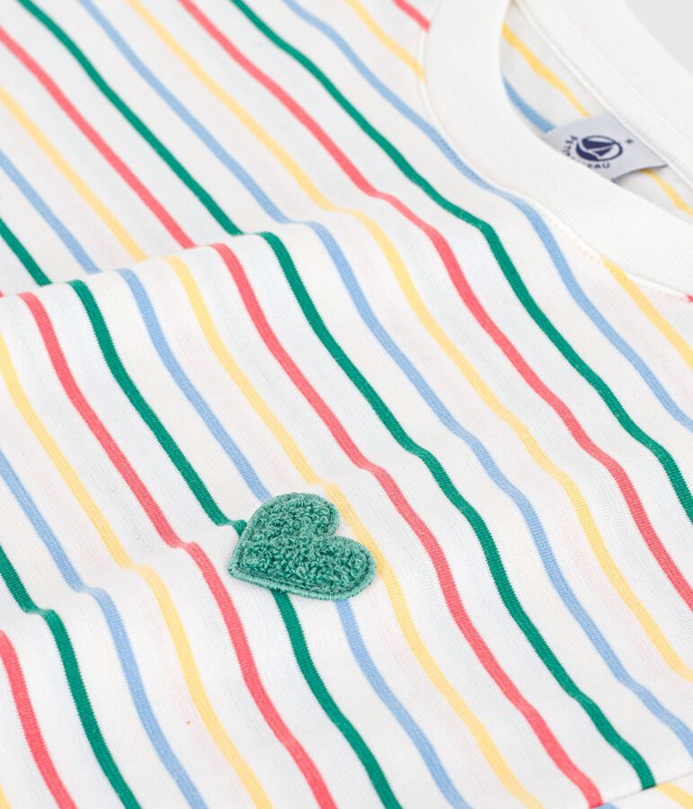 Women's short-sleeved stripy cotton T-shirt white/multicolor