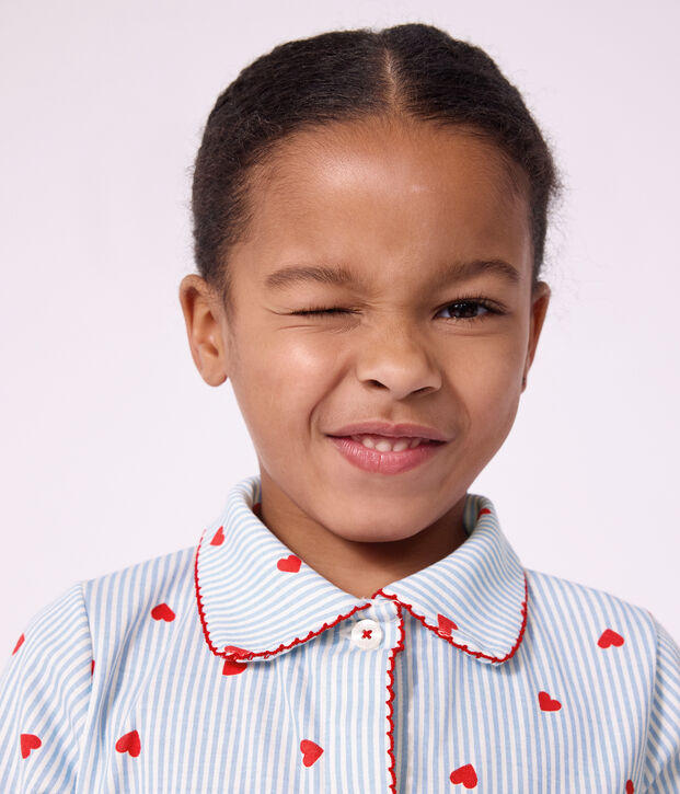 Children's buttoned heart pattern cotton pyjamas white/multicolor