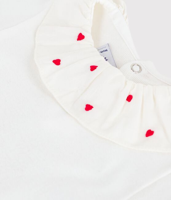 Babies' plain cotton body with an embroidered collar MARSHMALLOW white