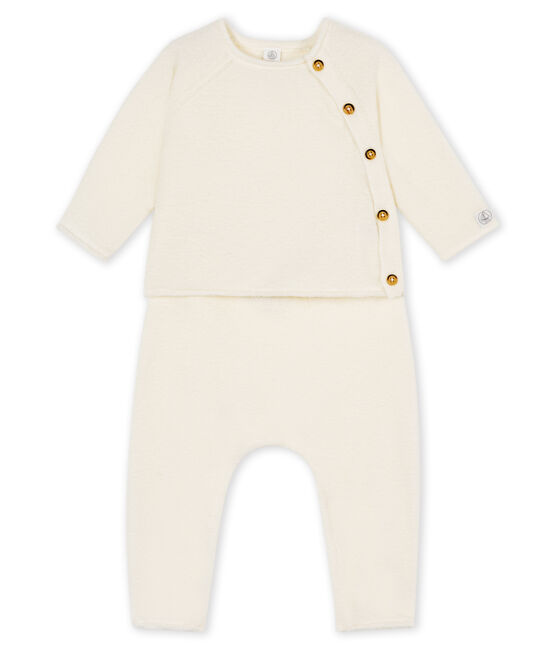Babies' Clothing in Cotton/Merino Wool/Polyester - 2-Piece Set MARSHMALLOW white