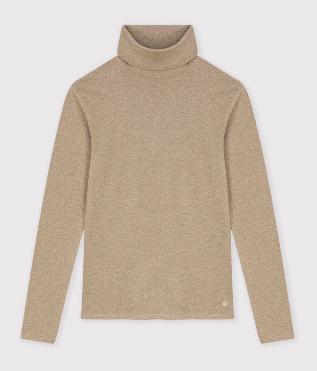 Women's plain cotton rollneck beige