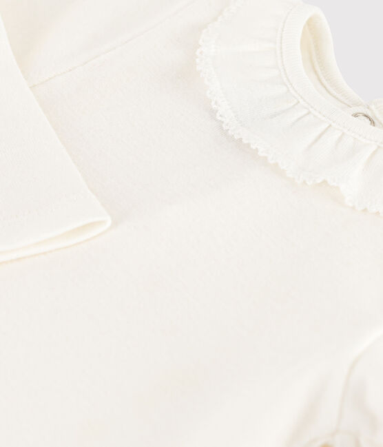 Babies' Long-Sleeved Cotton Bodysuit With Ruff Collar MARSHMALLOW white