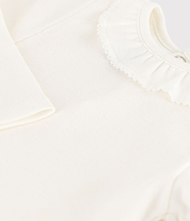 Babies' Long-Sleeved Cotton Bodysuit With Ruff Collar white