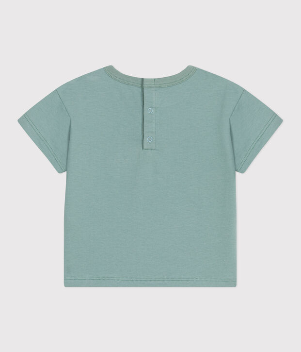 Babies' short-sleeved plain cotton T-shirt green