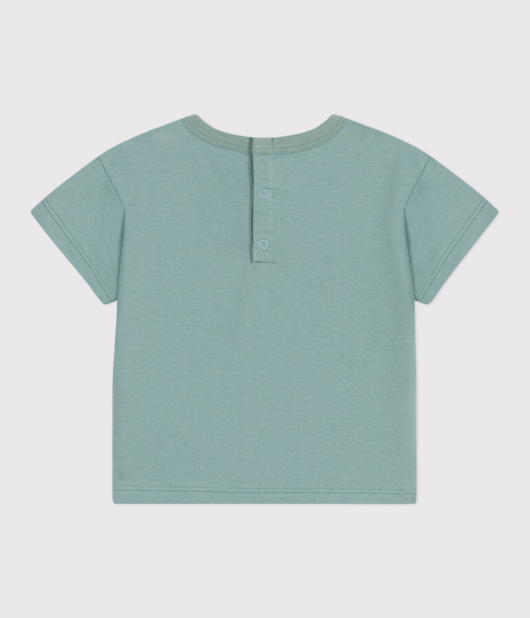 Babies' short-sleeved plain cotton T-shirt green