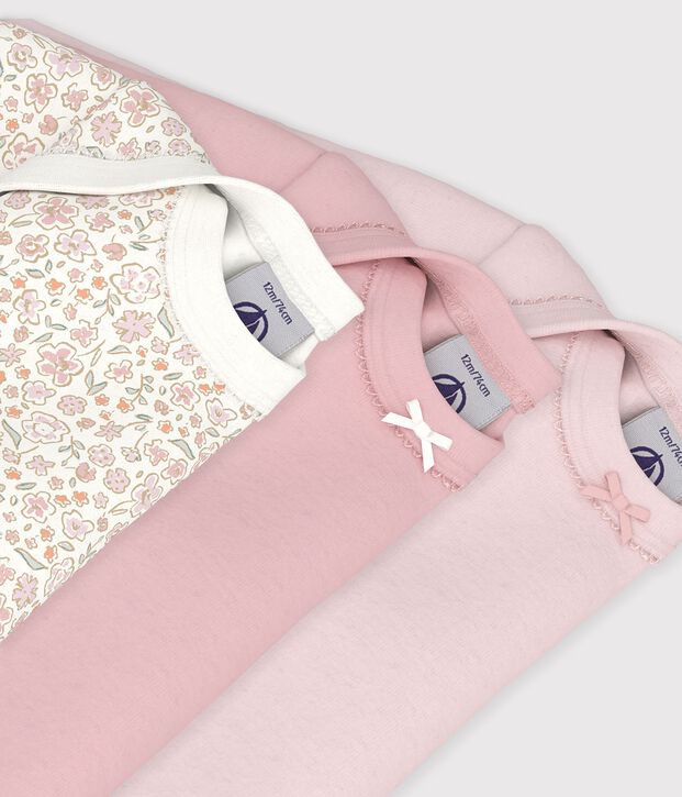 Pack of babies' long-sleeved bodies in cotton printed with flowers multicolor