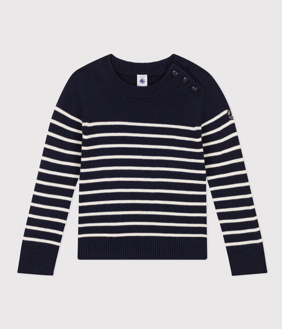Children's unisex wool and cotton jumper SMOKING blue/MARSHMALLOW white