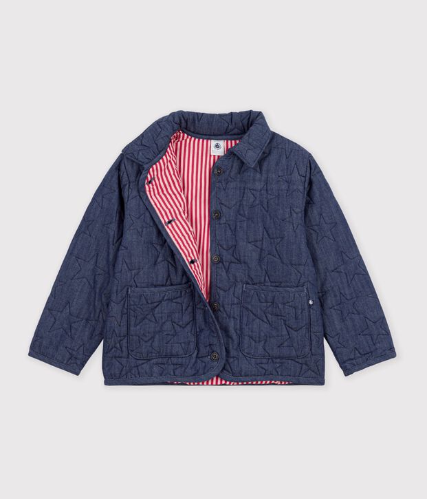 Children's jacket in plain denim with a stars motif blue
