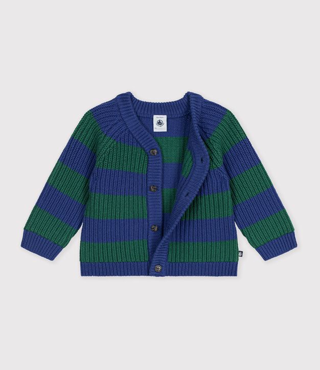 Babies' stripy wool and cotton knit cardigan multicolor/green