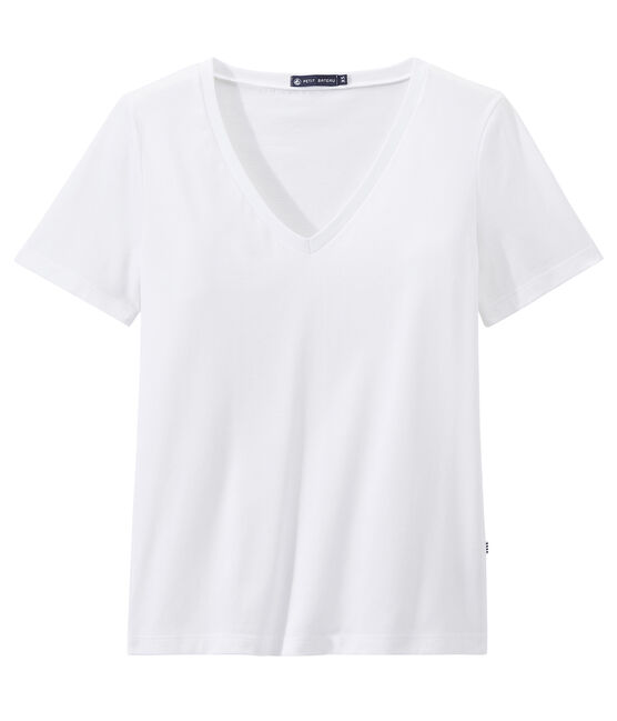 V-NECK women's fine jersey tee ECUME white