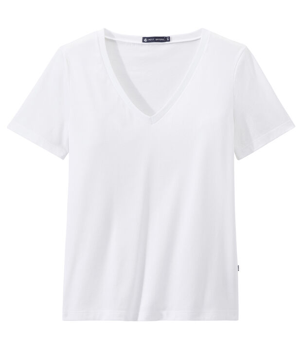 V-NECK women's fine jersey tee white