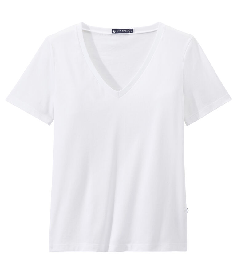 V-NECK women's fine jersey tee white