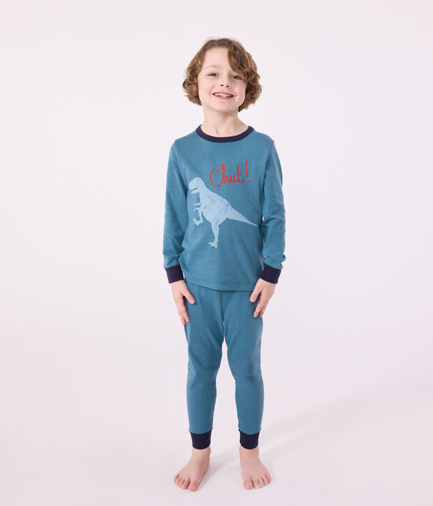 Children's long-sleeved cotton dinosaur pyjamas green