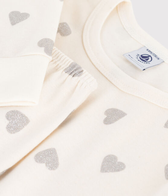Children's silvery heart print cotton pyjamas MILK Ecru/ARGENT