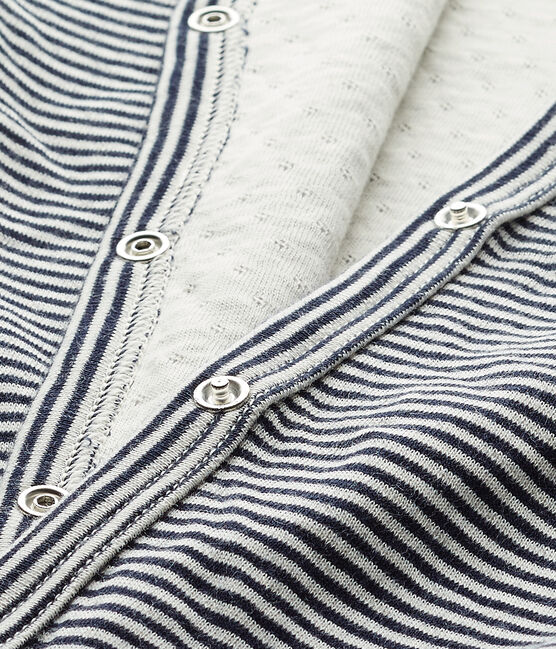 Girl's milleraies-striped double knit cardigan SMOKING blue/COQUILLE beige