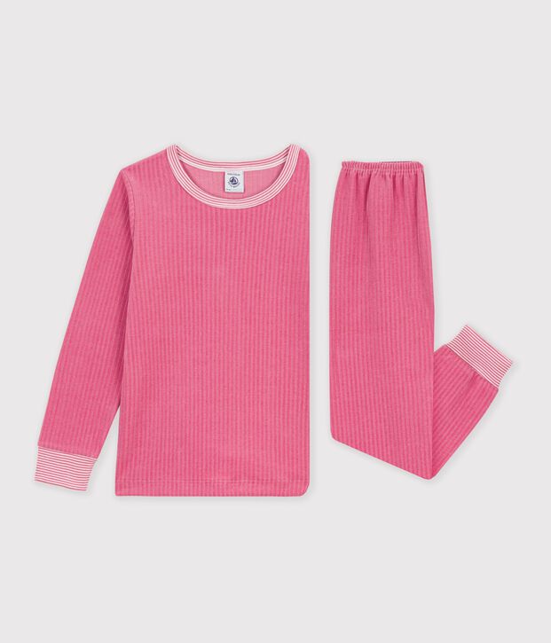 Children's plain ribbed velour pyjamas pink