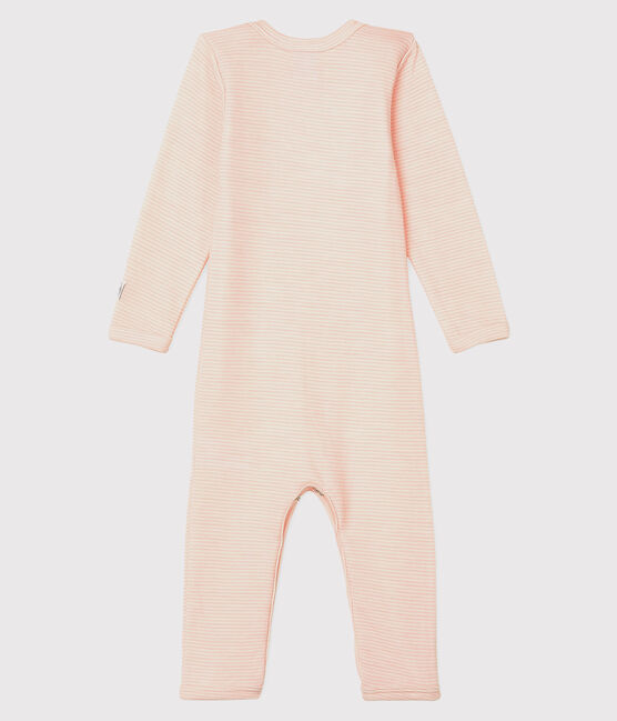 Babies' Striped Long Bodysuit in Cotton/Wool CHARME pink/MARSHMALLOW white