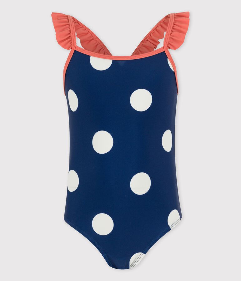 Girls' One-Piece Spotted Swimsuit blue/white