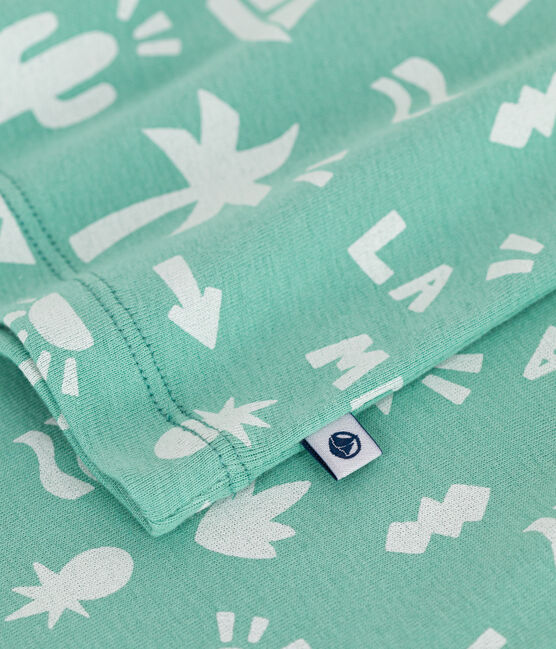 Children's short printed cotton pyjamas ALOEVERA green/MARSHMALLOW white