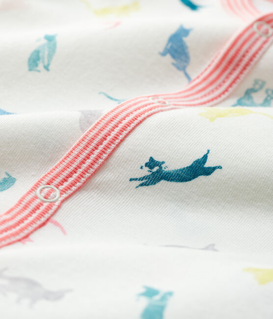Babies' Footless Kitten Pattern Ribbed Sleepsuit MARSHMALLOW white/MULTICO white
