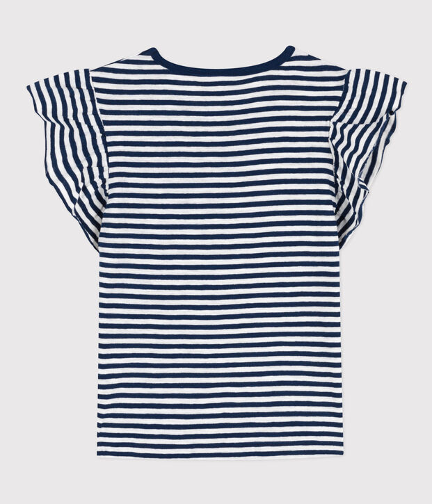 Girls' Striped Cotton T-Shirt blue/white