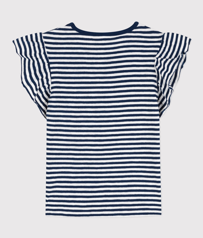 Girls' Striped Cotton T-Shirt blue/white