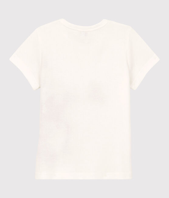 Girls' Short-Sleeved Cotton T-Shirt MARSHMALLOW white/TERKUIT red