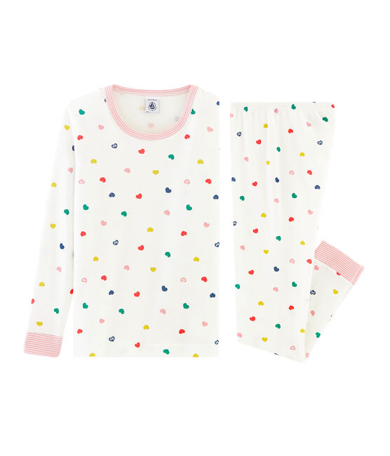 Girls' Snugfit Ribbed Pyjamas MARSHMALLOW white/MULTICO white